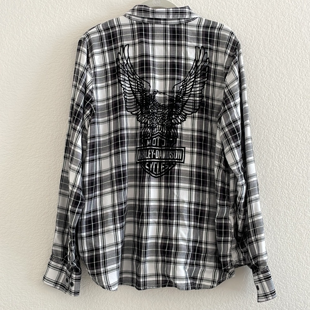 Harley-Davidson Women’s Black and White Plaid Shirt size 1W - Picture 7 of 8